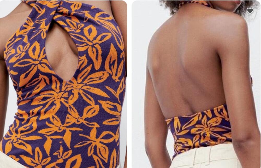Zara Jacquard Halter Bodysuit Small
